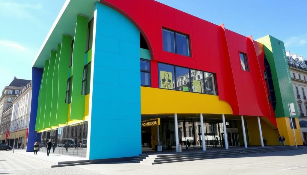 Ein Bild des Centre Pompidou mit seiner bunten Außengestaltung