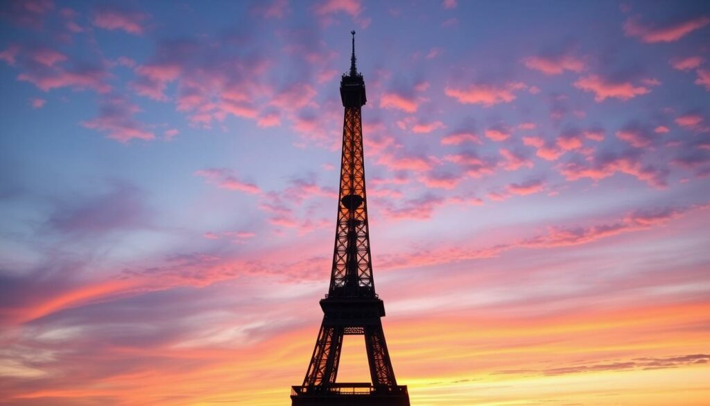 Ein Bild vom Eiffelturm bei Sonnenuntergang